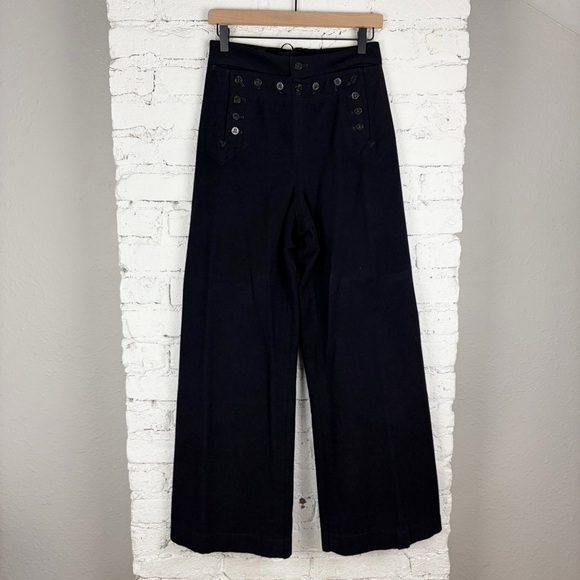 1961 Vintage US Navy Sailor Flap Button Front Lace Back Wool Pants 30